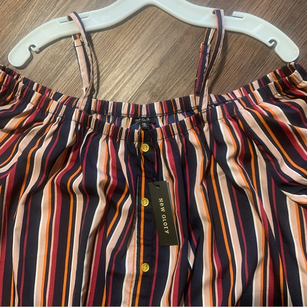 NWT Pinstripe multi colored‎ cold shoulder blouse size XL - Picture 3 of 3